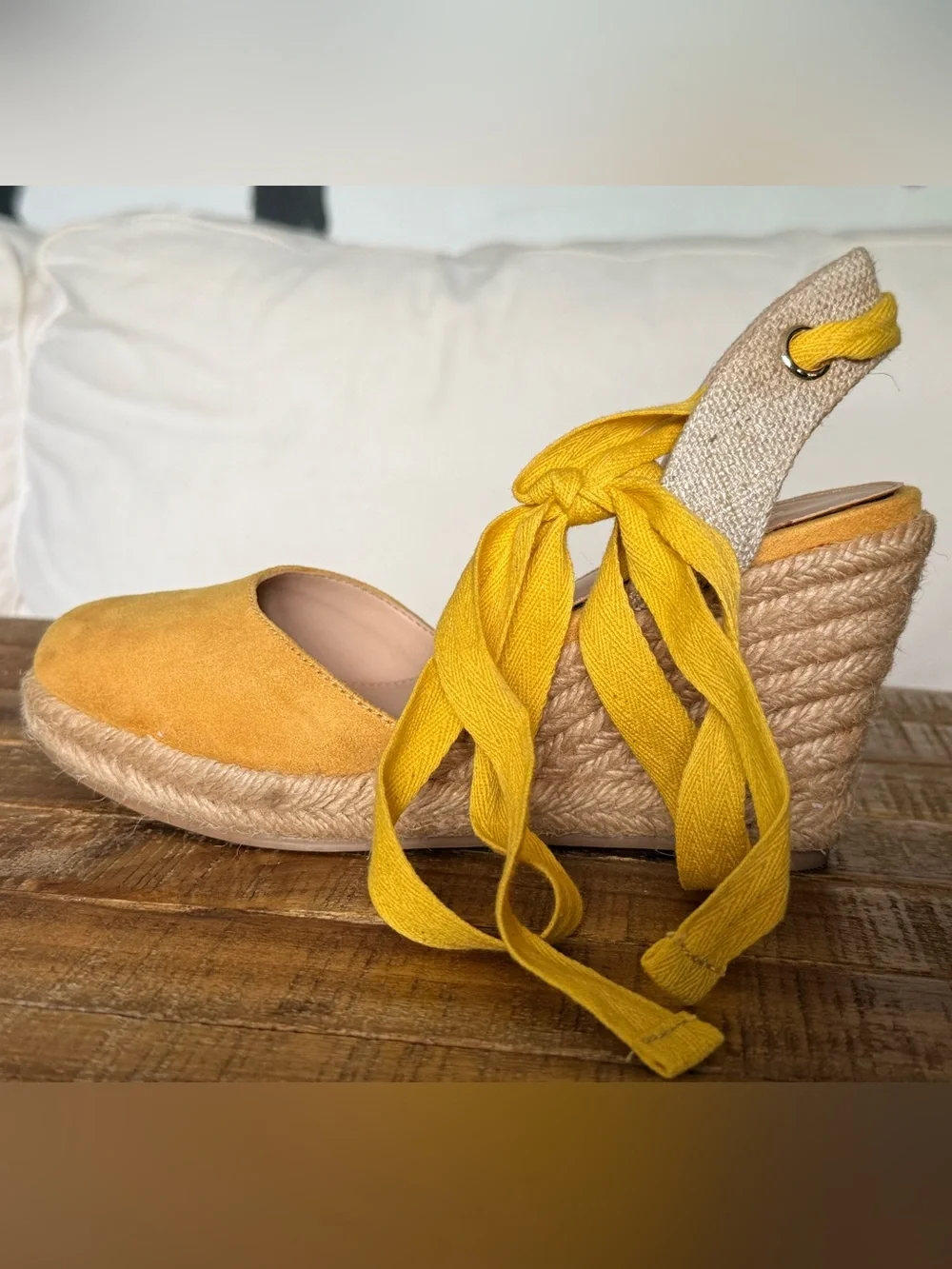 Aldo Yellow Espadrille Wedge with Wrap Tie